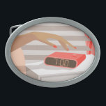 Hebilla De Cinturón Oval Mujeres presionando con la mano el botón de snooze<br><div class="desc">Composición matutina en el interior del chica glamour</div>