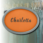 Hebilla De Cinturón Oval Naranja Neon Sunset Personalizado de color sólido<br><div class="desc">Personalizado de color sólido Neon Sunset Naranja Personaliza la hebilla del cinturón.</div>