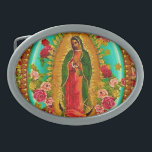 Hebilla De Cinturón Oval Nuestra Señora Guadalupe Santa Virgen María<br><div class="desc">"Nuestra Señora de Guadalupe" "Virgen María" México "Nativo Estadounidense" Boho Bohemiano Católico San Diosa Cristiano Indígena Étnica Hispana "Latinoamericana" Colonial Español Precolumbio Toltec Olmeca "Nuestra Senora de Guadalupe" Catolica Espagnol Kitsch Suroeste Vintage Southwestern Madre Santa Madre Jesús Dios Adorar Religión Hipá Paz</div>