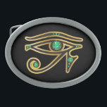 Hebilla De Cinturón Oval Ojo esmeralda del Ra en oro<br><div class="desc">"Ojo símbolo hermoso y elegante de Egipto antiguo, el símbolo del Ra" de su deidad. Los canales del oro fijaron con las piedras preciosas hermosas, perfectas para cualquier fan del arte egipcio. ¡Cambie el color de fondo yendo a modificarlo para requisitos particulares, después corríjalo, después abajo al fondo, donde usted...</div>