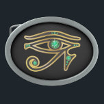 Hebilla De Cinturón Oval Ojo esmeralda del Ra en oro<br><div class="desc">"Ojo símbolo hermoso y elegante de Egipto antiguo, el símbolo del Ra" de su deidad. Los canales del oro fijaron con las piedras preciosas hermosas, perfectas para cualquier fan del arte egipcio. ¡Cambie el color de fondo yendo a modificarlo para requisitos particulares, después corríjalo, después abajo al fondo, donde usted...</div>