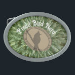 Hebilla De Cinturón Oval Orgulloso pájaro Nerd Silhouette Green Brown Birde<br><div class="desc">Añada un toque de su amor por los pájaros a su conjunto con esta orgullosa hebilla de cinturón nerd de pájaro con una silueta de pájaro marrón con una ráfaga de estrellas verde de rayas detrás de la silueta. "Orgulloso Nerd de pájaro" aparece encima de la imagen de pájaro y...</div>