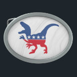 Hebilla De Cinturón Oval Patriótico anti-política T-Rex<br><div class="desc">¿Cansado de la política? ¿Agotado por todo el drama de izquierda y derecha? ¡Entra en escena el T-Rex, el último dinosaurio político en rojo, blanco y azul! Con estrellas a través de su cuerpo y una silueta feroz, este T-Rex está aquí para recordarle a todos que a veces, todo es...</div>