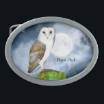 Hebilla De Cinturón Oval Pintura de color de agua de aves de búho de grano<br><div class="desc">Este es un hermoso pájaro de búho pintado a mano. Esta obra de arte de vida silvestre utiliza pinturas acuáticas de calidad artística para revelar las coloridas alas y el plumaje marrón y blanco de este ave silvestre. Este pájaro nocturno tiene una cara de corazón blanco. El llamado de la...</div>