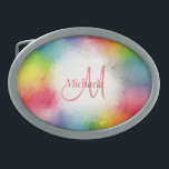 Hebilla De Cinturón Oval Plantilla de monograma moderno con colores elegant<br><div class="desc">Resumen De Plantilla De Monograma Elegante De Arcoiris Moderno Y Colorido Añade Tu Texto Naranja Amarillo Azul Verde Rosa Rosa Rojo Púrpura Hebilla De Cinturón De Oval.</div>