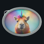 Hebilla De Cinturón Oval Prismhorn: El Capybaraicornio Arcoiris,<br><div class="desc">Prismhorn: El Capybaraicornio Arcoiris es un ser mágico de pura alegría y asombro. Prismhorn es una combinación armoniosa de capibara y serenidad, con su delicada decoración y la presencia de un unicornio. Su piel lucida brilla en un deslumbrante espectro de colores, reflejando la luz en un caleidoscopio de arcos. Un...</div>