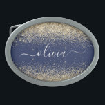 Hebilla De Cinturón Oval Purpurina azul de la marina de oro guión Monograma<br><div class="desc">Naufragio de la hebilla del cinturón de seguridad del Purpurina de la aguja azul y dorada. Esto hace que la graduación perfecta, dulce 16 16, 18, 21, 30, 40, 50, 60, 70, 80, 90, 100 años, boda, ducha de novias, aniversario, ducha de bebé o despedida de soltera para alguien que...</div>