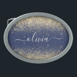 Hebilla De Cinturón Oval Purpurina azul de la marina de oro guión Monograma<br><div class="desc">Naufragio de la hebilla del cinturón de seguridad del Purpurina de la aguja azul y dorada. Esto hace que la graduación perfecta, dulce 16 16, 18, 21, 30, 40, 50, 60, 70, 80, 90, 100 años, boda, ducha de novias, aniversario, ducha de bebé o despedida de soltera para alguien que...</div>