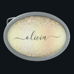 Hebilla De Cinturón Oval Purpurina de oro Girly Lujo Monograma Moderno Nomb<br><div class="desc">Purpurina De Espuma Metálica De Relieve metalizado De Faux De Oro Cepó La Hebilla Metalizado De La Correa De Monograma. Esto hace que la graduación perfecta, dulce 16 16, 18, 21, 30, 40, 50, 60, 70, 80, 90, 100 años, boda, ducha de novias, aniversario, ducha de bebé o despedida de...</div>