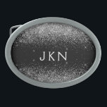 Hebilla De Cinturón Oval Purpurina negro plateado Monograma Girly Name Init<br><div class="desc">Hebilla de nombre del cinturón de seguridad del Purpurina de la espuma negra y plateada. Esto hace que la graduación perfecta, dulce 16 16, 18, 21, 30, 40, 50, 60, 70, 80, 90, 100 años, boda, ducha de novias, aniversario, ducha de bebé o despedida de soltera para alguien que ama...</div>
