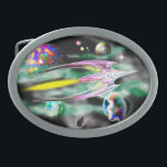Hebilla De Cinturón Oval Roca de vidrio<br><div class="desc">Recorriendo el espacio en una antorcha ardiente de llama está el cohete de cristal. Un tema clásico de ciencia ficción para inspirar un sentido de asombro y aventura. Esta hebilla de cinturón muestra a la galaxia que es el explorador más atrevido del espacio exterior... ¡tú! Basado en una nueva versión...</div>
