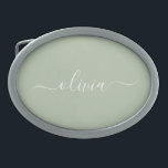Hebilla De Cinturón Oval Sage Green Minimalista Moderno Monograma elegante<br><div class="desc">Presentamos nuestra elegante colección de monogramas Minimalistas y ecológicos: eleve su estética con serenidad sofisticada y elegancia intemporal. Nuestra colección muestra diseños minimalistas en un ambiente tranquilo y verde, complementado con refinados monogramas adaptados a su estilo personal. Desde papel pulido hasta accesorios versátiles, cada pieza de nuestra colección está meticulosamente...</div>