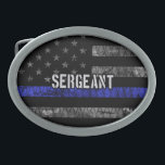 Hebilla De Cinturón Oval Sargento Bandera de la Línea Azul Thin<br><div class="desc">Sargento Bandera de la Línea Azul Thin</div>