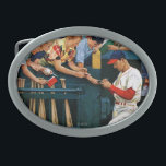 Hebilla De Cinturón Oval Sesión de Autografo<br><div class="desc">Artista: John Falter | El jugador de béisbol da autógrafos antes de un partido.</div>