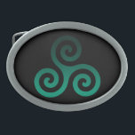 Hebilla De Cinturón Oval Símbolo celta verde de Triskele antiguo negro<br><div class="desc">Símbolo de Triskele Verde. El símbolo Triskele o Triskelion consiste en tres espirales interbloqueadas o tres brazos como si se estuviera moviendo desde su centro. Este símbolo celta de movimiento o acción representa los tres mundos: celeste,  físico y espiritual.</div>