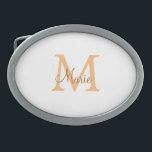 Hebilla De Cinturón Oval simple minimal add name monogram orange brown  thr<br><div class="desc">beautiful design</div>