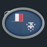 Hebilla De Cinturón Oval Tierras Antárticas del Sur Francés<br><div class="desc">Bandera patriótica de las Tierras Francesas del Sur y Antártico.</div>