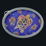 Hebilla De Cinturón Oval Tortugas marinas: arte africano de batik<br><div class="desc">El Estilo Batik Africano Repite El Patrón De Las Tortugas De Mar. Diseño abstracto de tela de cera creado en Arte Digital. Copyright BluedarkArt TheChameleonArt.</div>