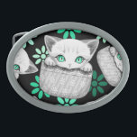 Hebilla De Cinturón Oval Un gato lindo y juguetón al máximo desde un bolsil<br><div class="desc">Gato de bebé gato gitano y juguetón con grandes ojos de agua,  alcanzando su punto máximo en un bolsillo. Ilustracion vectorial original Copyright BluedarkArt TheChameleonArt.</div>