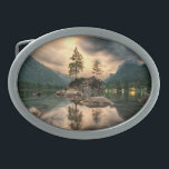 Hebilla De Cinturón Oval Viajes por la naturaleza - Paisaje de las montañas<br><div class="desc">Imagen de la naturaleza del paisaje montañoso con el lago durante una tormenta.  frontiernow.com</div>
