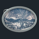 Hebilla De Cinturón Oval Vintage Christmas, Winter Mountain Landscape<br><div class="desc">Ilustracion de época Victorian Era Merry diseño navideño con un paisaje nevado de invierno. Árboles y montañas cubiertas de nieve con un pueblo a lo lejos al amanecer. ¡Felices fiestas y saludos de temporada!</div>