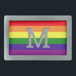 Hebilla De Cinturón Rectangular Arcoiris 6 Stripe Gay Primo Monograma Inicial<br><div class="desc">El amor no tiene límites. Celebren el Mes del Orgullo de Junio y muestren su apoyo a la comunidad LGBTQ con esta icónica hebilla del cinturón del orgullo gay arco iris de 6 bandas con un personalizado inicial. Los colores rojo, naranja, amarillo, verde, azul y violeta violeta son un símbolo...</div>