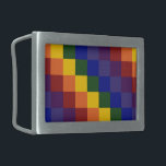 Hebilla De Cinturón Rectangular Arcoiris bajo control<br><div class="desc">Celebra tu Orgullo, apoyo o amor al color con este fresco patrón de arco iris a cuadros. Cada fila de cuadrados de color arcoiris cambia un cuadrado a la derecha para crear un colorido patrón a cuadros. Los cuadrados de rojo, naranja, amarillo, verde, azul, añil y violeta forman una secuencia...</div>