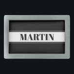 Hebilla De Cinturón Rectangular Banda de nombres personalizados en blanco y negro<br><div class="desc">Banda negrita con el nombre personalizado.</div>