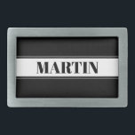 Hebilla De Cinturón Rectangular Banda de nombres personalizados en blanco y negro<br><div class="desc">Banda negrita con el nombre personalizado.</div>