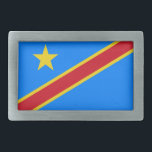 Hebilla De Cinturón Rectangular Bandera de Congo Kinshasa<br><div class="desc">Bandera patriótica de la República Democrática del Congo.</div>