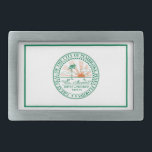 Hebilla De Cinturón Rectangular Bandera de Fort Pembroke Pines, Florida<br><div class="desc">Belt Buckle con un diseño con la bandera de Pembroke Pines,  Florida. Una bandera blanca con un sello verde en el centro</div>