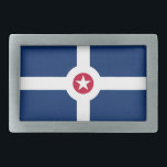 Hebilla De Cinturón Rectangular Bandera de Indianápolis, Indiana<br><div class="desc">Hebilla del cinturón con bandera de la ciudad de Indianápolis,  Indiana; bandera azul con cruz blanca y círculo rojo con estrella blanca en el centro</div>