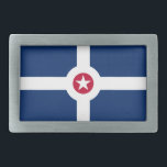Hebilla De Cinturón Rectangular Bandera de Indianápolis, Indiana<br><div class="desc">Hebilla del cinturón con bandera de la ciudad de Indianápolis,  Indiana; bandera azul con cruz blanca y círculo rojo con estrella blanca en el centro</div>