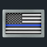 Hebilla De Cinturón Rectangular Bandera de la policía delgada de la línea azul<br><div class="desc">Bandera estadounidense delgada de la Línea Azul. Apoye a la policía con esta increíble delgada bandera azul y muestre al mundo que</div>