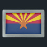 Hebilla De Cinturón Rectangular Bandera del estado de Arizona<br><div class="desc">La bandera estatal de Arizona tiene trece rayos rojos y amarillos en la mitad superior, y azul en la mitad inferior, con una estrella de cobre en el centro. Adoptada el 27 de febrero de 1917. Esto se ve bien en cualquier producto y hace un maravilloso mantenimiento del viaje. ⭐...</div>