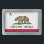 Hebilla De Cinturón Rectangular Bandera del oso de la República de California: Est<br><div class="desc">La bandera de la República de California es un símbolo de la efímera República de Bandera del Oso, que existió durante un período de 25 días en 1846. La bandera es un diseño sencillo con una sola estrella roja sobre un fondo blanco. Se dice que la estrella representa el estado...</div>