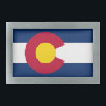 HEBILLA DE CINTURÓN RECTANGULAR BANDERA ESTATAL DE COLORADO<br><div class="desc">La bandera del estado de Colorado. El azul debe representar los cielos,  el oro representa la abundante luz del sol que disfruta el estado,  el blanco representa las montañas cubiertas de nieve,  y el rojo representa la tierra rudimentaria</div>