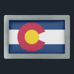 HEBILLA DE CINTURÓN RECTANGULAR BANDERA ESTATAL DE COLORADO<br><div class="desc">La bandera del estado de Colorado. El azul debe representar los cielos,  el oro representa la abundante luz del sol que disfruta el estado,  el blanco representa las montañas cubiertas de nieve,  y el rojo representa la tierra rudimentaria</div>