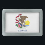 HEBILLA DE CINTURÓN RECTANGULAR BANDERA ESTATAL DE ILLINOIS<br><div class="desc">La bandera del estado de Illinois consiste en el sello de Illinois sobre un fondo blanco,  con la palabra "Illinois" debajo del sello.</div>