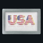Hebilla De Cinturón Rectangular Bandera Patriótica de los Estados Unidos<br><div class="desc">USA Belt Buckles - Estados Unidos de América - Bandera Americana - Patriótico - Día de la Independencia - 4 de julio - Personalizable - Elegir / Añadir su texto único / color / imagen - Hacer su regalo especial - Redimensionar y mover o eliminar y agregar elementos / imagen...</div>