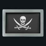 Hebilla De Cinturón Rectangular Bandera pirata jolly roger<br><div class="desc">Personaliza fácilmente este divertido cráneo pirata de Jolly Roger y cruza la bandera de espadas en un fondo negro. Puede cambiar fácilmente el color de fondo de una gama de más de 200 colores .</div>