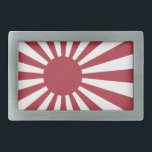 Hebilla De Cinturón Rectangular Bandera solar imperial en ascenso de Japón, Edo a<br><div class="desc">La Bandera del Sol Naciente es una bandera japonesa (???, Kyokujitsu-ki) que consiste en un disco rojo y dieciséis rayos rojos que emanan del disco. Al igual que la bandera nacional japonesa, la bandera del Sol Naciente simboliza el sol. La bandera fue utilizada originalmente por los señores de la guerra...</div>