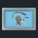 Hebilla De Cinturón Rectangular Bonito opossum colgando de un personalizado de suc<br><div class="desc">¡Este lindo y feliz opossum está pasando el rato por la diversión! Dibujado en un tonto estilo de ilustracion personalizado.</div>