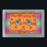 Hebilla De Cinturón Rectangular Calavera de Robot colorida sobre fondo arcoiris<br><div class="desc">Un cráneo de robot inspirado en la ciencia ficción. Toda la imagen digital. Dibujo original.</div>