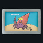 Hebilla De Cinturón Rectangular Cangrejo ermitaño gracioso personalizado morado<br><div class="desc">Este feliz personalizado de cangrejo ermitaño es un naranja y violeta brillante y colorido. ¡Llévame al mar!</div>
