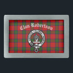Hebilla De Cinturón Rectangular Clan Robertson Escudo Badge & Tartan<br><div class="desc">Clan escocés Robertson escudo badge & personalizable texto sobre fondo de tartán clan</div>