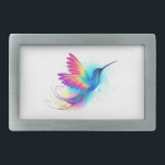 Hebilla De Cinturón Rectangular Colibrí arcoiris exótica<br><div class="desc">Colibrí luminoso,  irrisorio,  exótico volador sobre fondo blanco,  pintado con pintura multicolor,  acuarela. Colibrí arcoiris.</div>