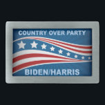 Hebilla De Cinturón Rectangular Country Over Party Biden Harris<br><div class="desc">Urge Republicans to vote for Joe Biden and Kamala Harris by putting their country over their political party. Vote blue to save America in the 2024 election. Cool belt buckle.</div>