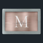 Hebilla De Cinturón Rectangular Elegante Rosa dorado con Metalizado código de mono<br><div class="desc">Elegante hebilla de la correa de rosca Metalizado con monograma dorado cepillado en Rosa</div>