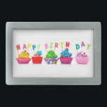 Hebilla De Cinturón Rectangular Felices pasteles de cumpleaños<br><div class="desc">Celebra el cumpleaños del niño/adulto con una foto especial,  festiva,  dulce,  de quequitos. Divertido y colorido</div>